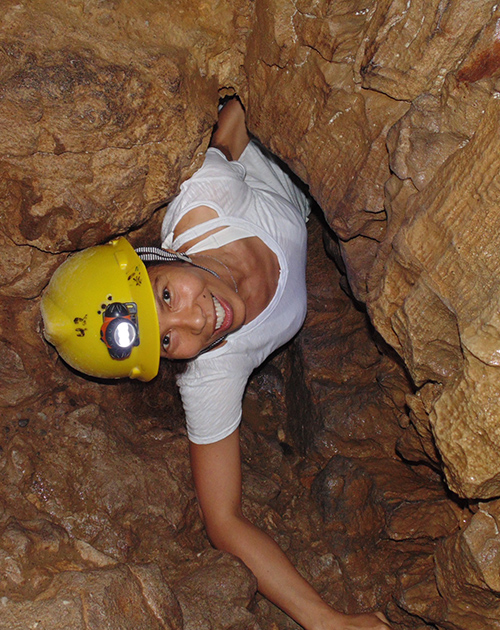 LSU seismologist Patricia Persaud exploring the Venado Caves in Costa Rica