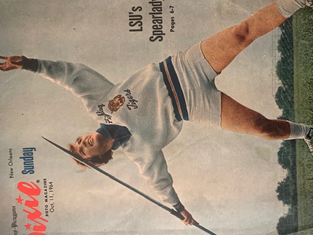 Lurline Hamilton throws the javelin while competing for LSU track and field in 1964.