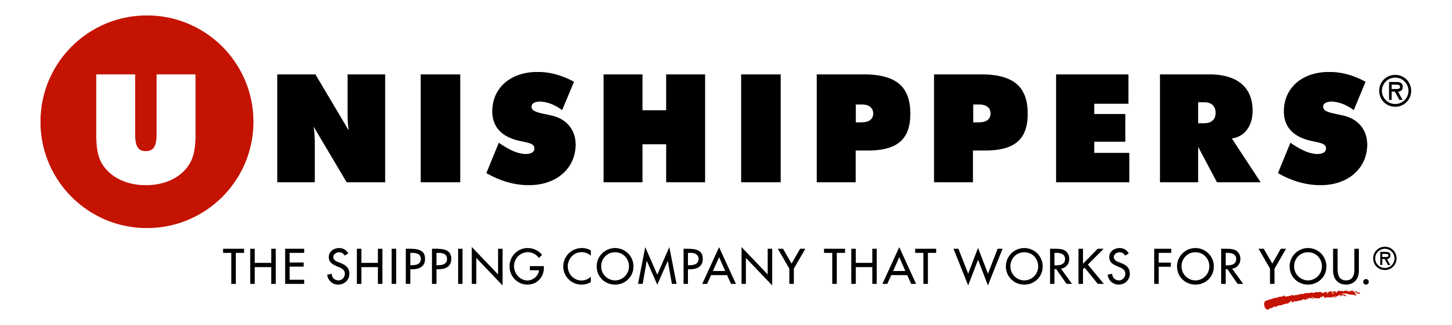 Unishippers horizontal logo in black and red