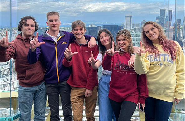 LSU students gathered at the Space Needle Obsevation tower.