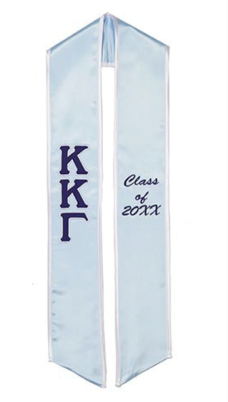 blue and white stole with kappa kappa gamma letters