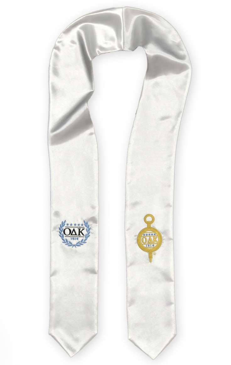 White stole with Omicron Delta Kappa logo