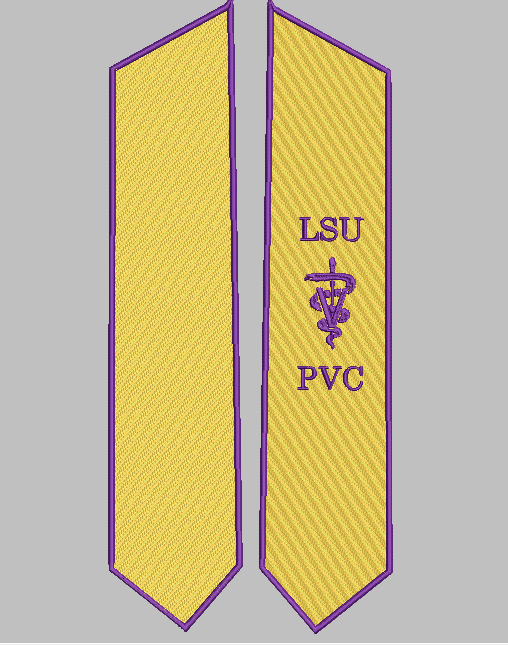 purple and gold stole with pre-vet insignia