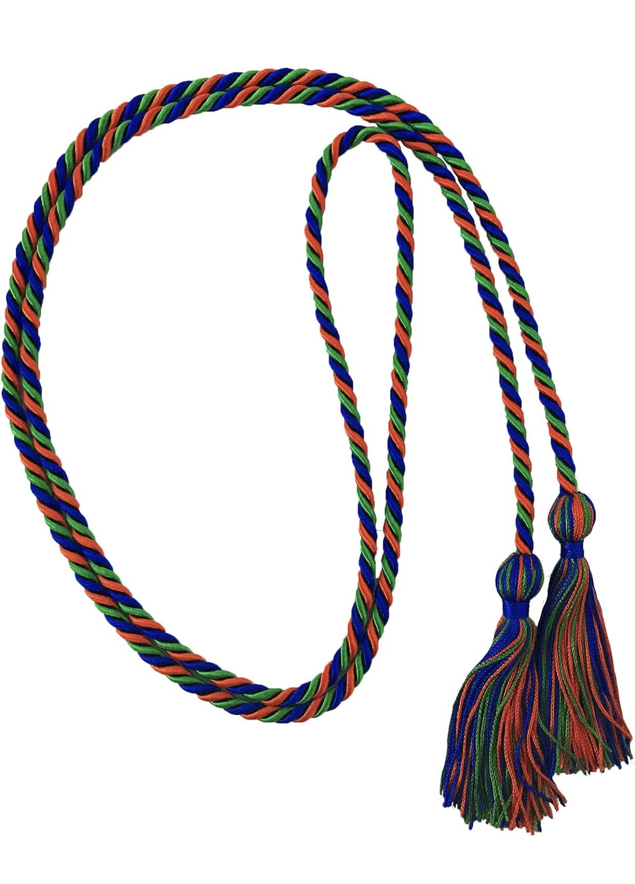 Green, blue, and red braided cord