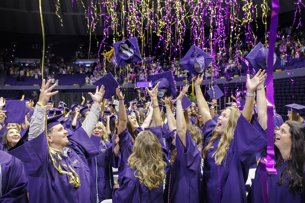 LSU graduates celebrating at Commencement ceremonies