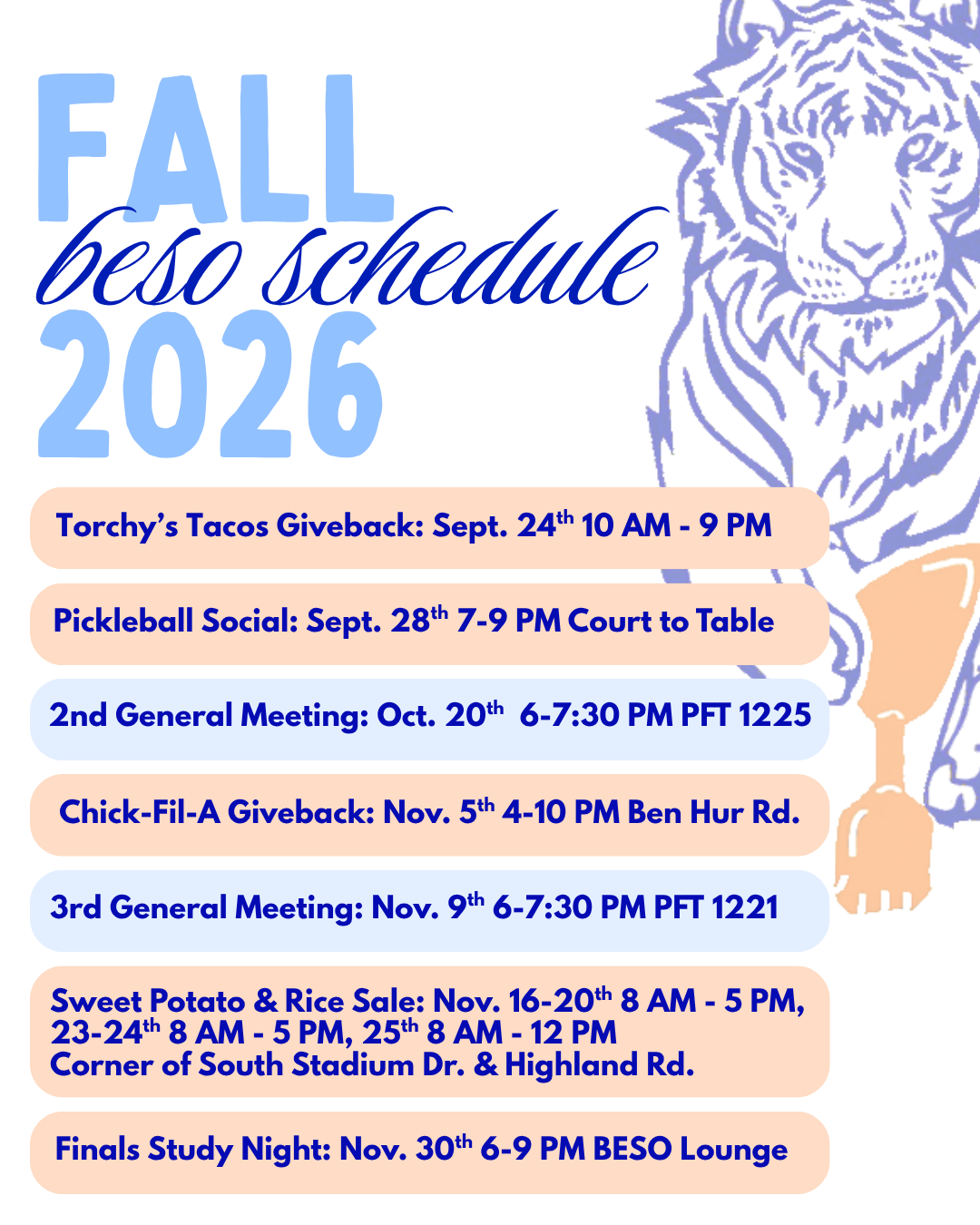 Fall BESO schedule, 2026