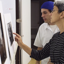 Student looks at photo gallery during art history class.