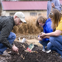 Horticulture students test the soil.