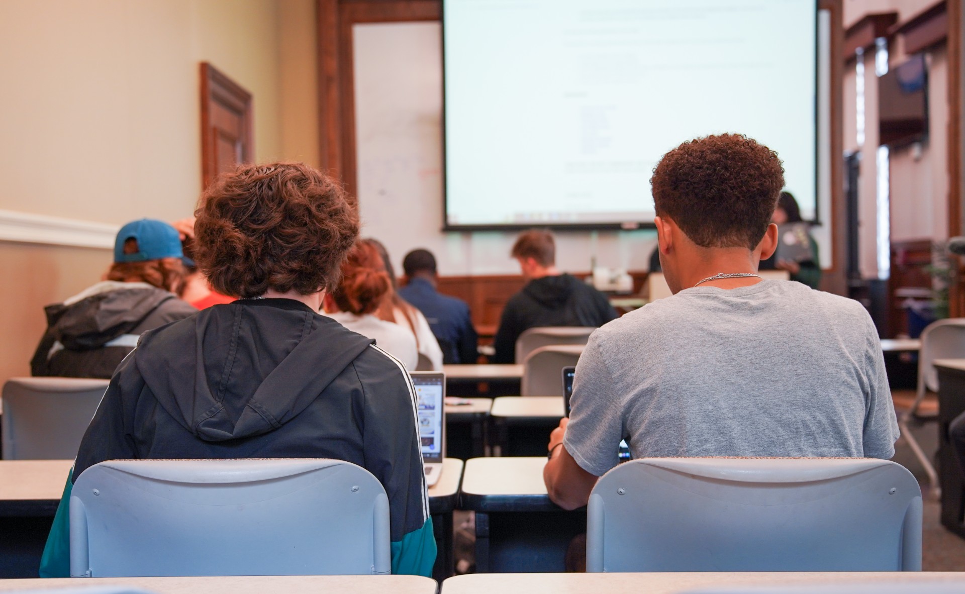 Students in a journalism building classroom