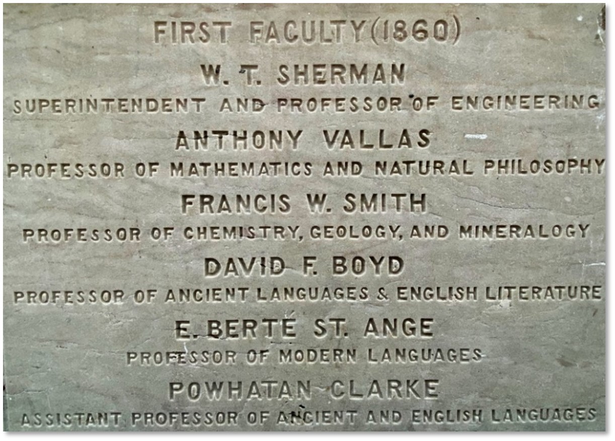 plaque: first faculty 1860